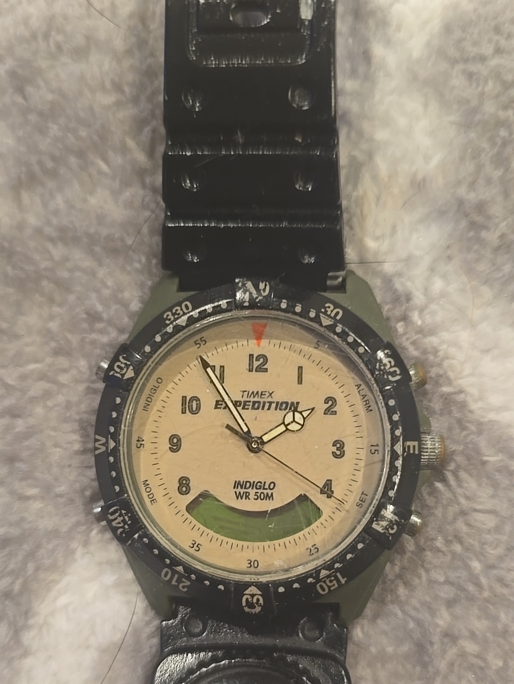 Vtg Timex Expedition Watch Men 39mm Black Green Analog Digital